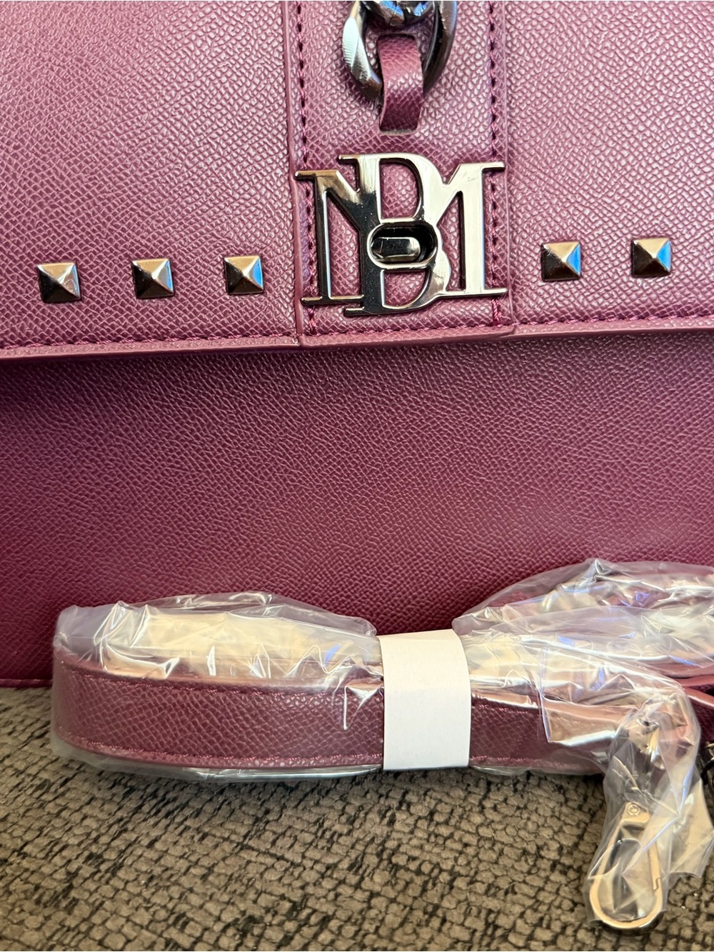 Top-Handle Studded Satchel Bag in Plum - Picture 7 of 7